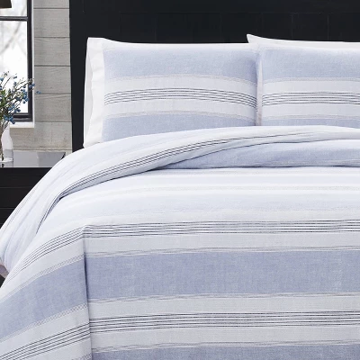 Stripe Flannel Comforter Set Blue/White - London Fog 1 Stripe Flannel Comforter Set Blue/White - London Fog