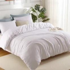 White Waffle Weave Textured Duvet Cover Set - Soft And Breathable, All-Season Duvet Cover