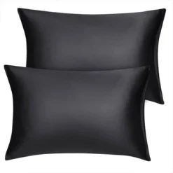 2 Packs Queen Size Zippered Silky Satin Pillowcases Pillow Cases Covers Black - PiccoCasa