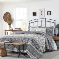 Abbey Reversible Quilt Set Gray - Stone Cottage