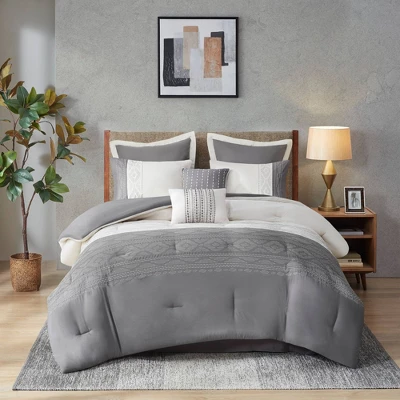 8pc Wilona Embroidered Comforter Set Gray - 510 Design 1 8pc Wilona Embroidered Comforter Set Gray - 510 Design