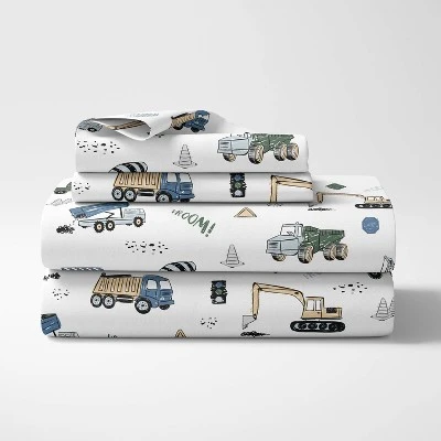 Queen Construction Truck Sheet Set Green/Blue - Sweet Jojo Designs 2 Queen Construction Truck Sheet Set Green/Blue - Sweet Jojo Designs - Image 2