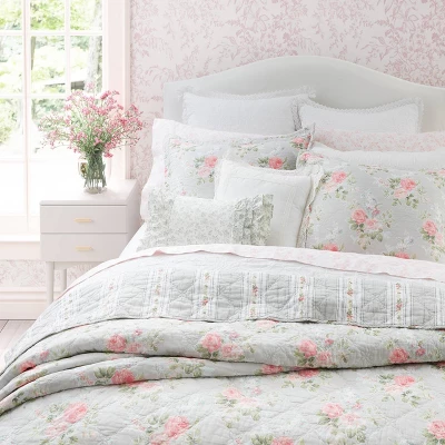 Melany Rose Print Cotton Quilt Set Pink - Laura Ashley 2 Melany Rose Print Cotton Quilt Set Pink - Laura Ashley - Image 2