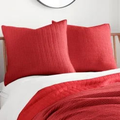 Bedding Store 11 Mills Waffle Red Euro Sham Set Of 2- Levtex Home