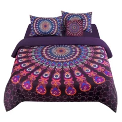 PiccoCasa Polyester Bohemian Duvet Cover Sets 5 Pcs With 2 Pillowcases Queen Purple