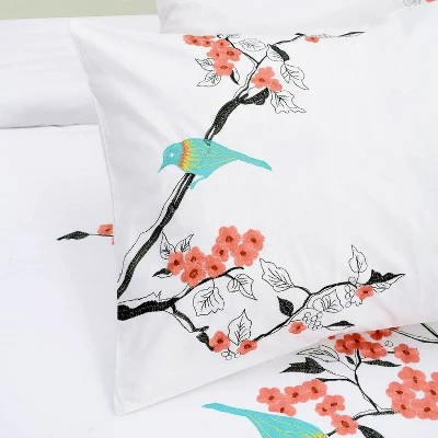 Modern Embroidered Cherry Blossom Floral Cotton Duvet Cover And Pillow Sham Set - Blue Nile Mills 3 Modern Embroidered Cherry Blossom Floral Cotton Duvet Cover And Pillow Sham Set - Blue Nile Mills - Image 3