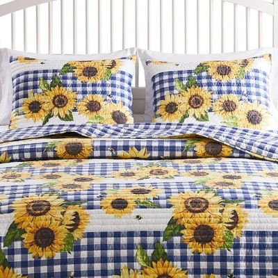 Sunflower Quilted Reversible Pillow Sham Gold By Barefoot Bungalow 2 Sunflower Quilted Reversible Pillow Sham Gold By Barefoot Bungalow - Image 2