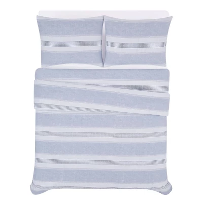 Stripe Flannel Comforter Set Blue/White - London Fog 3 Stripe Flannel Comforter Set Blue/White - London Fog - Image 3