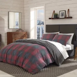 Twin Cattle River Plaid Reversible Duvet Cover Set Red - Eddie Bauer