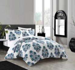 Chic Home Yazmin Duvet Cover Set Large Scale Floral Medallion Print Design Bedding Blue
