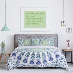 PiccoCasa Duvet Cover Set 5 Pcs Bohemian Bedding Set Including Fitted Sheet And Throw Pillowcase Queen White And Green -Bedding Store GUEST 41fabcb7 b393 407e a8e3 402dc0674119