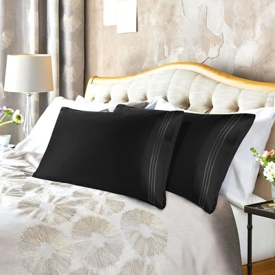 PiccoCasa Combed Cotton Embroidered Solid Pillowcases 2 Pcs 1 PiccoCasa Combed Cotton Embroidered Solid Pillowcases 2 Pcs