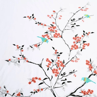 Modern Embroidered Cherry Blossom Floral Cotton Duvet Cover And Pillow Sham Set - Blue Nile Mills 2 Modern Embroidered Cherry Blossom Floral Cotton Duvet Cover And Pillow Sham Set - Blue Nile Mills - Image 2