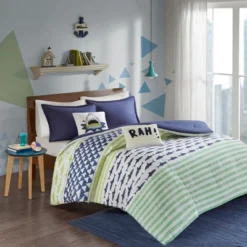 Luke Cotton Duvet Bedding Set Green/Navy