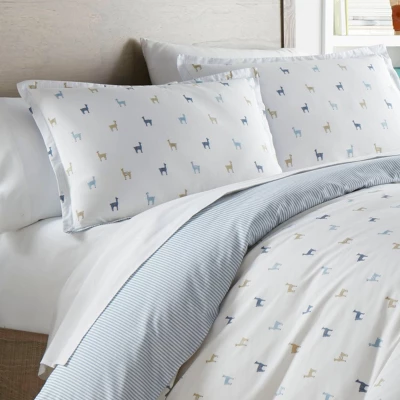King Llamas Chambray Duvet Cover Set Blue - Poppy & Fritz 3 King Llamas Chambray Duvet Cover Set Blue - Poppy & Fritz - Image 3