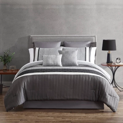 Rossi Embroidered Colorblock Comforter & Sheets Bedding Set Gray 8 Rossi Embroidered Colorblock Comforter & Sheets Bedding Set Gray - Image 8