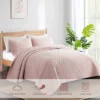 Peace Nest Pink Leaf Pattern Quilted Microfiber Coverlet Set