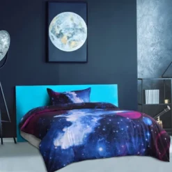 PiccoCasa Polyester Galaxy Sky Cosmos Night Bedding Sets 2 Pcs Including 1 Duvet Cover & 1 Pillow Sham Single Sky Blue
