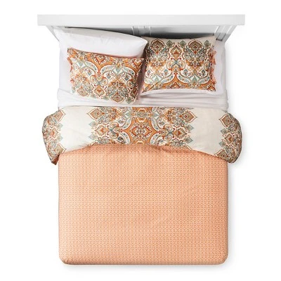 3pc King Anya Reversible Duvet Cover And Sham Set Orange - Mudhut 2 3pc King Anya Reversible Duvet Cover And Sham Set Orange - Mudhut - Image 2