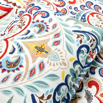 Lush Décor 3pc Boho Chic Reversible Oversized Cotton Quilt Set Seafoam/Red 4 Lush Décor 3pc Boho Chic Reversible Oversized Cotton Quilt Set Seafoam/Red - Image 4