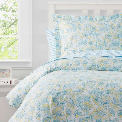 Happy Floral Microfiber Duvet Set Blue - Poppy & Fritz 2 Happy Floral Microfiber Duvet Set Blue - Poppy & Fritz - Image 2