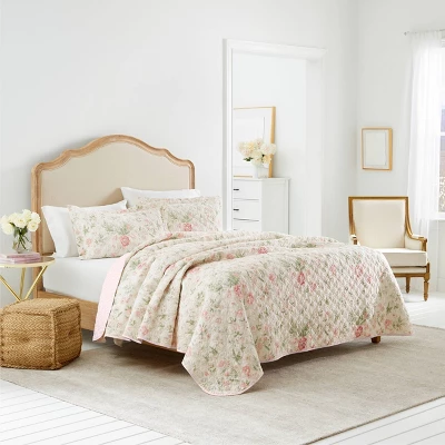 Laura Ashley Breezy Floral Quilt Sham Set Pink 1 Laura Ashley Breezy Floral Quilt Sham Set Pink