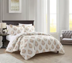 Chic Home Amelia 7 Piece Duvet Cover Set Floral Medallion Print Design Bed In A Bag Bedding With Zipper Closure Taupe