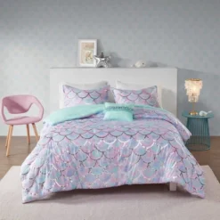 Daphne Metallic Printed Reversible Duvet Cover Set Aqua/Purple -Bedding Store GUEST 8c548571 458a 48c4 b207 4f2193ca6f1f