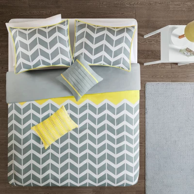 Yellow Chevron Darcy Duvet Cover Set (Full/Queen) - 5pc 1 Yellow Chevron Darcy Duvet Cover Set (Full/Queen) - 5pc