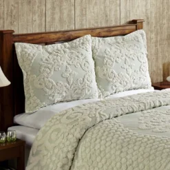Set Of 2 Twin Florence Collection 100% Cotton Tufted Unique Luxurious Medallion Design Bedspread Sage - Better Trends