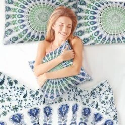 PiccoCasa Duvet Cover Set 5 Pcs Bohemian Bedding Set Including Fitted Sheet And Throw Pillowcase Queen White And Green -Bedding Store GUEST abd790b6 2a04 490f b534 b6b66e85f7a6