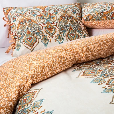 3pc King Anya Reversible Duvet Cover And Sham Set Orange - Mudhut 1 3pc King Anya Reversible Duvet Cover And Sham Set Orange - Mudhut