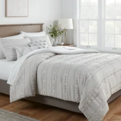 Featured Products 7 4pc Clipped Stripe Poms Comforter Bedding Set - Thresholdâ˘