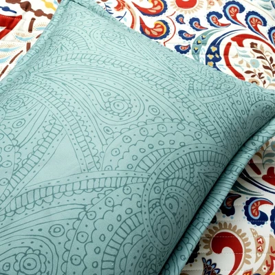 Lush Décor 3pc Boho Chic Reversible Oversized Cotton Quilt Set Seafoam/Red 5 Lush Décor 3pc Boho Chic Reversible Oversized Cotton Quilt Set Seafoam/Red - Image 5