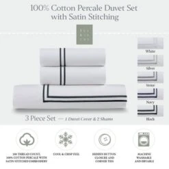 Ella Jayne 100% Cotton Percale 3 Piece Duvet Set With Satin Stitching