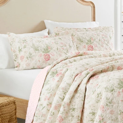 Laura Ashley Breezy Floral Quilt Sham Set Pink 2 Laura Ashley Breezy Floral Quilt Sham Set Pink - Image 2