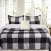Sweet Home Collection 4 Piece Buffalo Check Plaid Design Reversible To Solid Color With 2 Shams & Throw Pillow