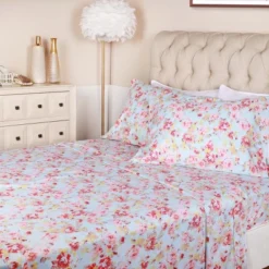 Soft 300 Thread Count Cotton Sheet Bed Set, Vintage Floral Or Solid Bedding Bohemian Wildflower By Blue Nile Mills