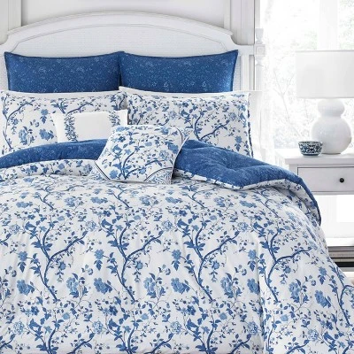 Laura Ashley Elise 100% Cotton Duvet Cover Bonus Set Blue 1 Laura Ashley Elise 100% Cotton Duvet Cover Bonus Set Blue