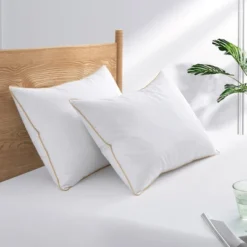 Puredown White Down Feather Bed Pillows With 300TC 100% Cotton Cover Set Of 2