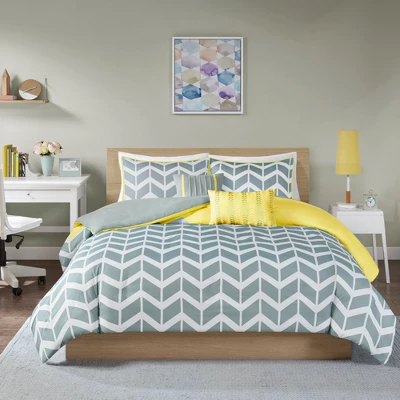 Yellow Chevron Darcy Duvet Cover Set (Full/Queen) - 5pc 2 Yellow Chevron Darcy Duvet Cover Set (Full/Queen) - 5pc - Image 2