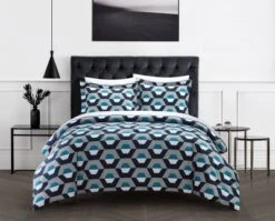 Chic Home Tudor Duvet Cover Set Contemporary Geometric Hexagon Pattern Print With Zipper Closure Blue -Bedding Store GUEST dea1a65e a539 4433 80b5 4329b9915b12