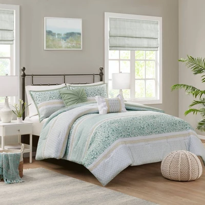5pc Tulia Seersucker Comforter Bedding Set With Throw Pillows Green - Madison Park 1 5pc Tulia Seersucker Comforter Bedding Set With Throw Pillows Green - Madison Park