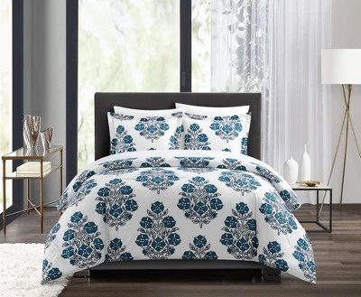 Chic Home Yazmin Duvet Cover Set Large Scale Floral Medallion Print Design Bedding Blue 4 Chic Home Yazmin Duvet Cover Set Large Scale Floral Medallion Print Design Bedding Blue - Image 4