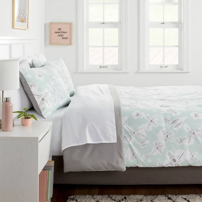 Floral Print Microfiber Reversible Comforter & Sheet Set Mint Green - Room Essentials™ 1 Floral Print Microfiber Reversible Comforter & Sheet Set Mint Green - Room Essentials™