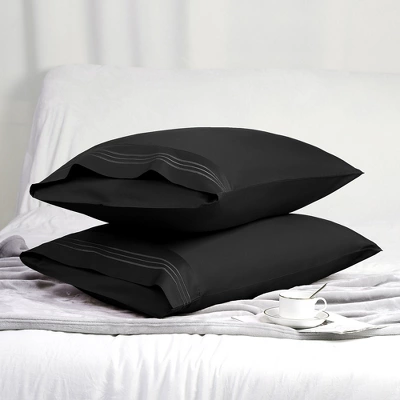 PiccoCasa Combed Cotton Embroidered Solid Pillowcases 2 Pcs 2 PiccoCasa Combed Cotton Embroidered Solid Pillowcases 2 Pcs - Image 2