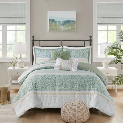 5pc Tulia Seersucker Comforter Bedding Set With Throw Pillows Green - Madison Park 2 5pc Tulia Seersucker Comforter Bedding Set With Throw Pillows Green - Madison Park - Image 2