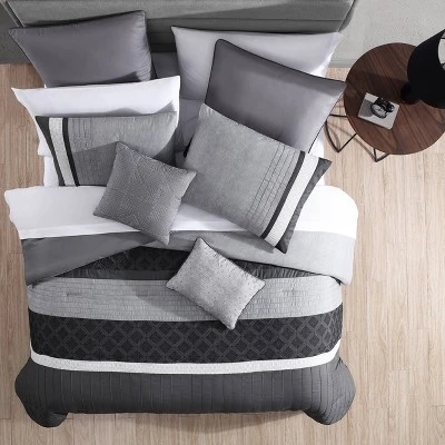 Rossi Embroidered Colorblock Comforter & Sheets Bedding Set Gray 6 Rossi Embroidered Colorblock Comforter & Sheets Bedding Set Gray - Image 6