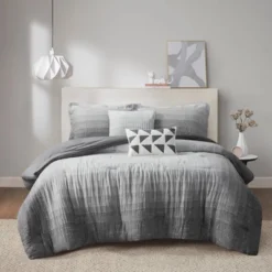 5pc Full/Queen Mabel Ombre Printed Cotton Gauze Comforter Set - Charcoal Gray -Bedding Store GUEST 0822a63d c1fd 44ab 85f3 436715da714b