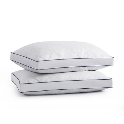 Peace Nest Goose Feather Down Pillow White Quilted Cotton Cover Set Of 2 6 Peace Nest Goose Feather Down Pillow White Quilted Cotton Cover Set Of 2 - Image 6